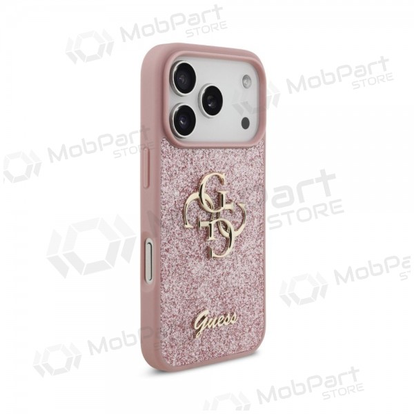 Apple iPhone 18 Pro hoesje - Guess PU Fixed Glitter 4G Metal Logo (roze)