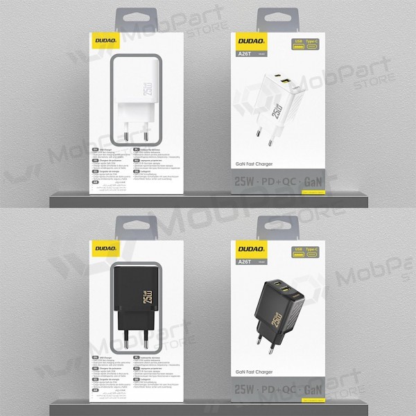 Telefoonoplader Dudao A26T 25 W GaN USB-C + USB-A wit