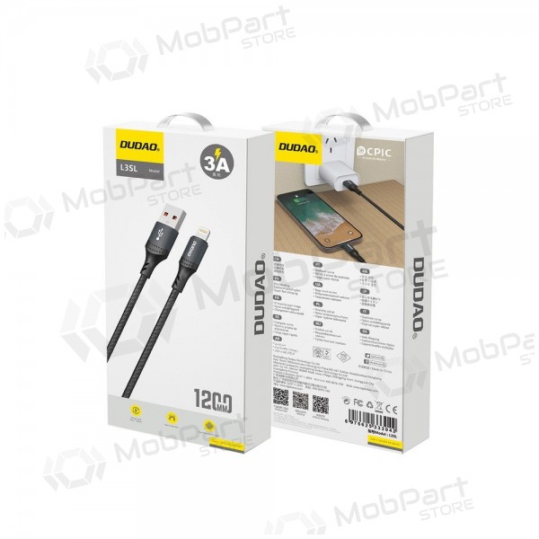 Lightning-kabel Dudao L3SL USB-A naar Lightning 1.2 m 3 A zwart