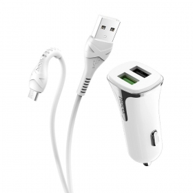 Lader automobilinis Hoco Z31 Quick Charge 3.0 (3.4A) x 2 USB + microUSB (wit)