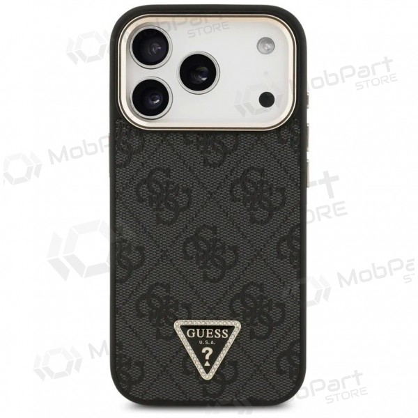 Apple iPhone 17 Pro Max hoesje - Guess PU Leather 4G Strass Triangle Logo Gold Frame MagSafe (zwart)