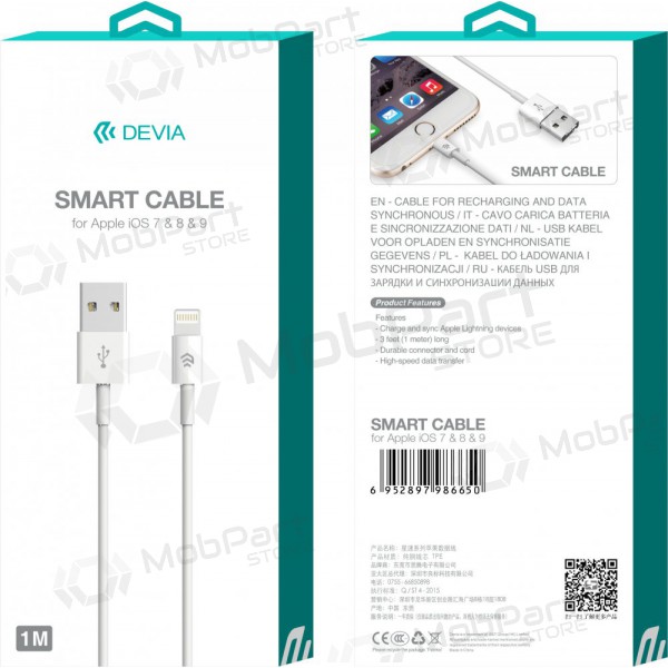 USB kabel Devia Smart Lightning 2.0m (wit)