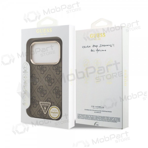 Apple iPhone 18 Pro Max hoesje - Guess PU Leather 4G Strass Triangle Logo Gold Frame MagSafe (bruin)