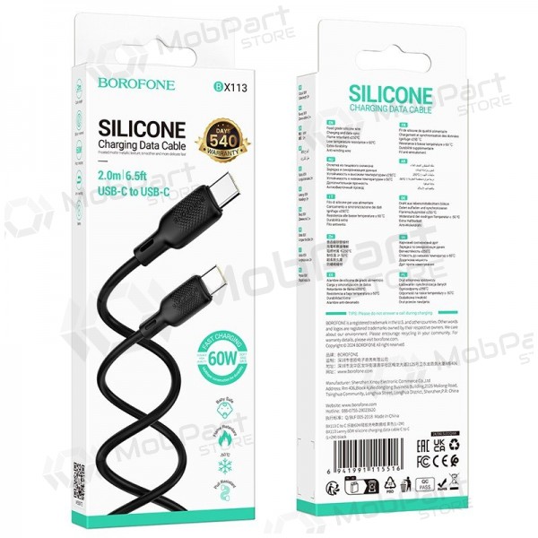 USB kabel Borofone BX113 60W USB-C to USB-C 2.0m zwart