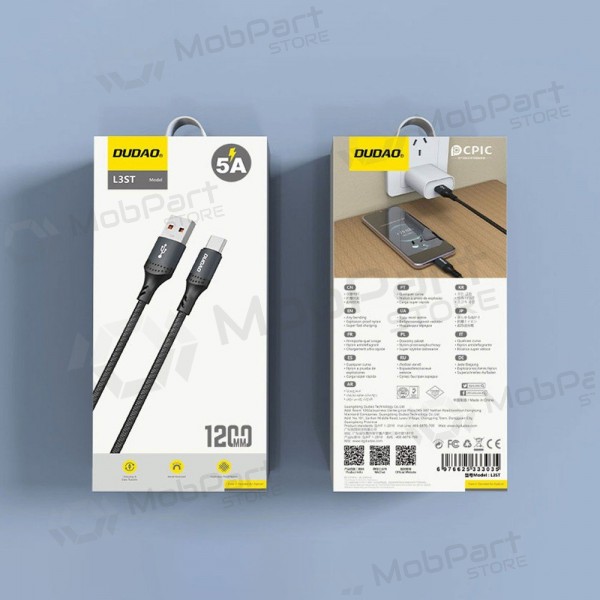 USB-C kabel Dudao L3ST USB-A naar USB-C 1.2 m 5 A zwart