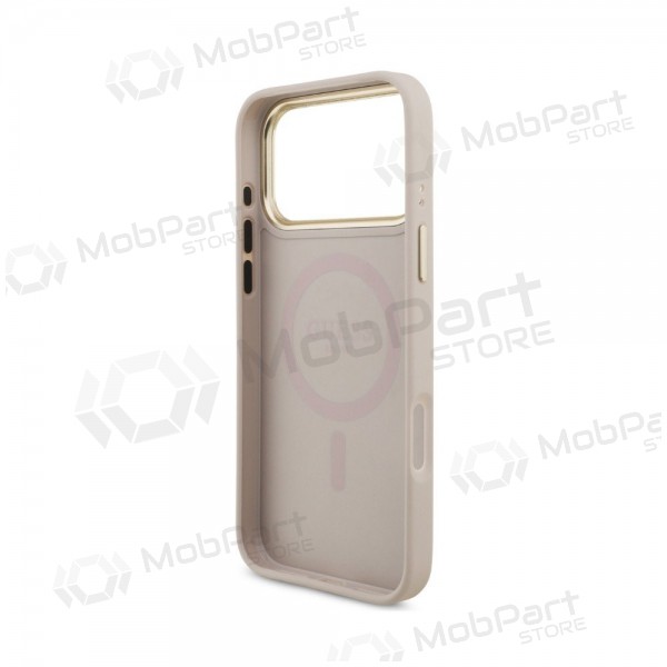 Apple iPhone 18 Pro hoesje - Guess PU Leather 4G Strass Triangle Logo Gold Frame MagSafe (roze)