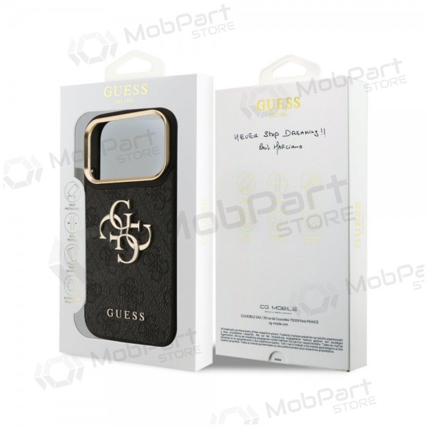 Apple iPhone 18 Pro Max hoesje - Guess PU Leather 4G Metal Logo Gold Frame (zwart)