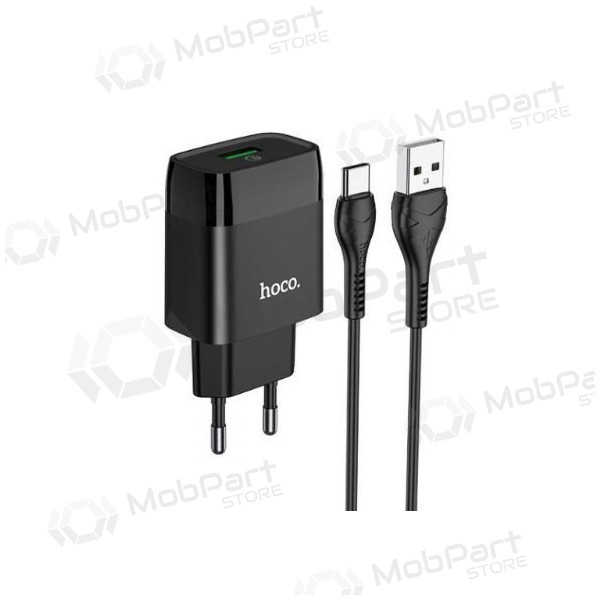 Lader HOCO C72Q Glorious USB + type-C kabel (QC3.0) (zwart)