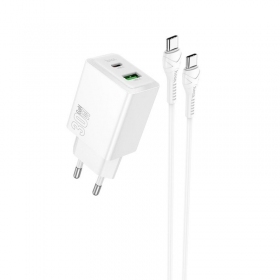 Telefoonoplader Hoco N71 30 W GaN USB-C + USB-A met USB-C kabel 1 m wit