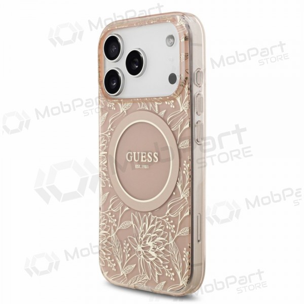 Apple iPhone 18 Pro hoesje - Guess IML Flowers Allover Strap MagSafe (roze)