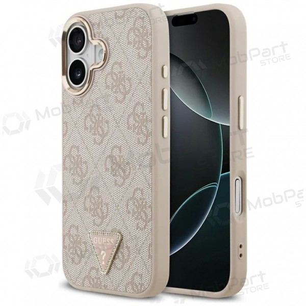 Apple iPhone 17 hoesje - Guess PU Leather 4G Strass Triangle Logo Gold Frame MagSafe (roze)
