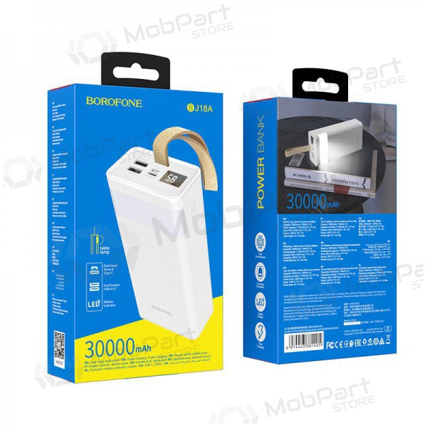 Externe batterij Power Bank Borofone BJ18A 2xUSB 2A 30000mAh Wit