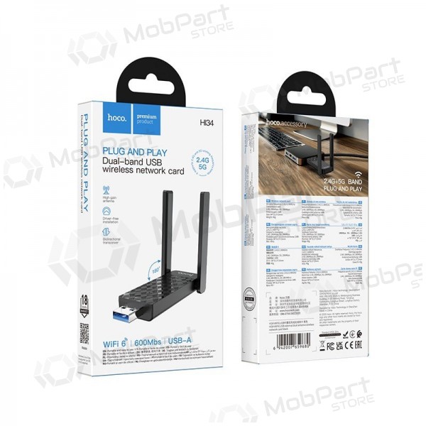 USB Wi-Fi-adapter Hoco HI34 USB 3.0 Wi-Fi 6 zwart