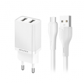 Lader Awei C15T-EU 2xUSB-A 10W + USB to USB-C cable wit