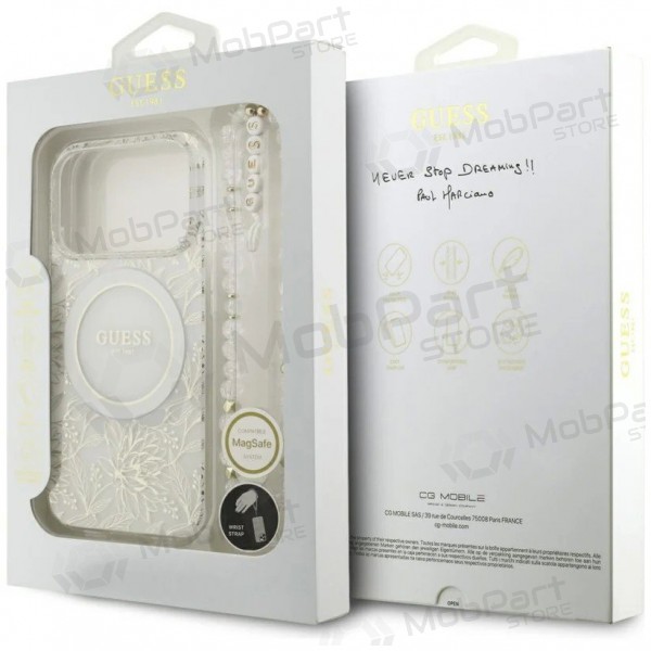 Apple iPhone 18 Pro Max hoesje - Guess IML Flowers Allover Strap MagSafe (wit)