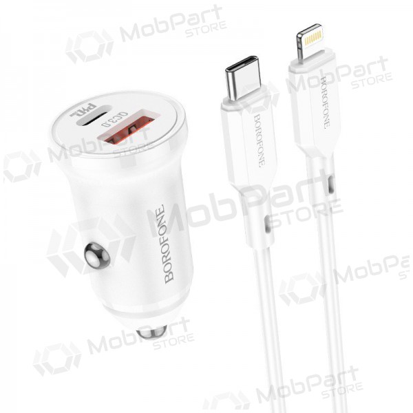 Lader automobilinis Borofone BZ18A USB-A/Type-C PD20W+QC3.0 + Lightning (wit)
