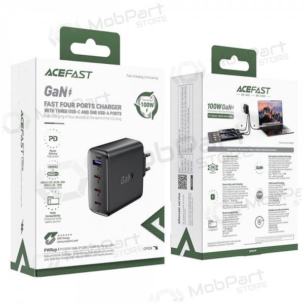 Telefoonoplader Acefast A94 100 W GaN 3x USB-C + USB-A zwart