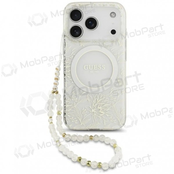 Apple iPhone 18 Pro Max hoesje - Guess IML Flowers Allover Strap MagSafe (wit)