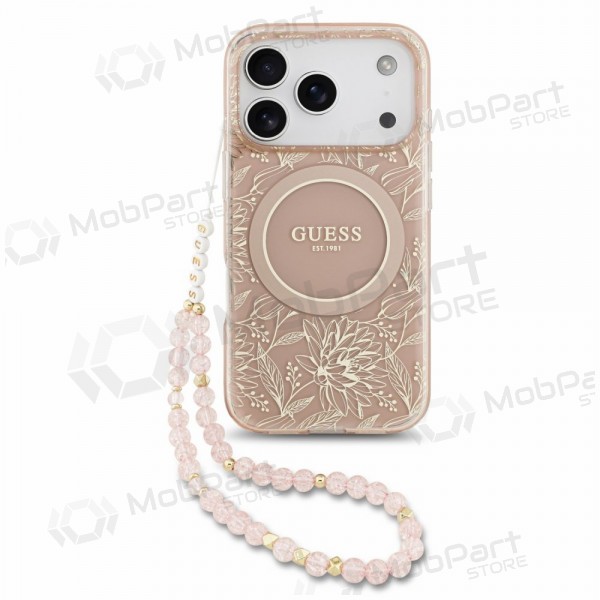 Apple iPhone 18 Pro Max hoesje - Guess IML Flowers Allover Strap MagSafe (roze)