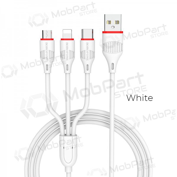 USB kabel Borofone BX17 3in1 microUSB-Lightning-Type-C (wit)