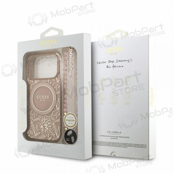 Apple iPhone 18 Pro Max hoesje - Guess IML Flowers Allover Strap MagSafe (roze)