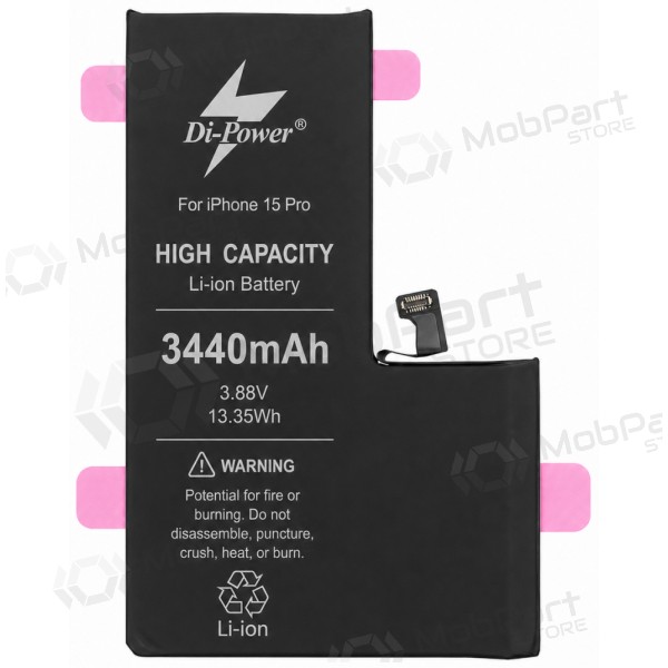 Apple iPhone 15 Pro batterij, accu Di-Power 3440 mAh (verhoogde capaciteit)