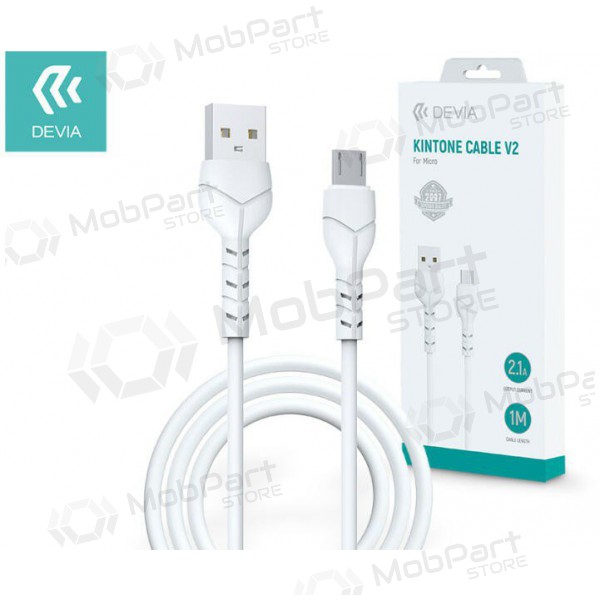 USB-kabel Devia Kintone microUSB 1.0m (wit) 5V 2.1A