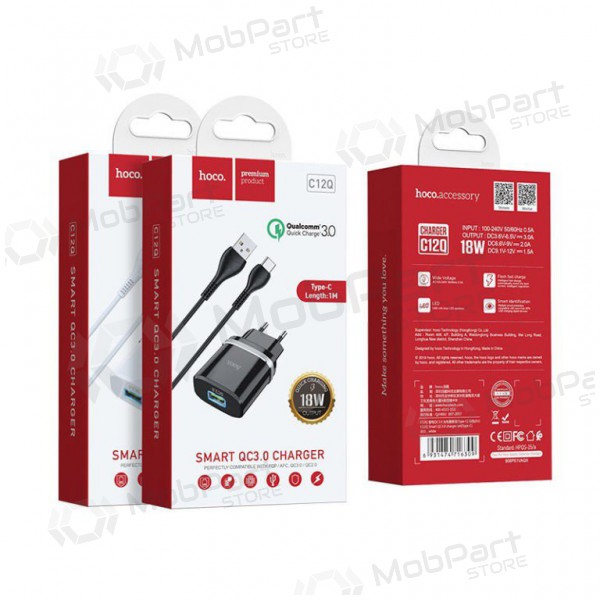 Lader HOCO C12Q Smart USB + microUSB kabel (QC3.0) (wit)
