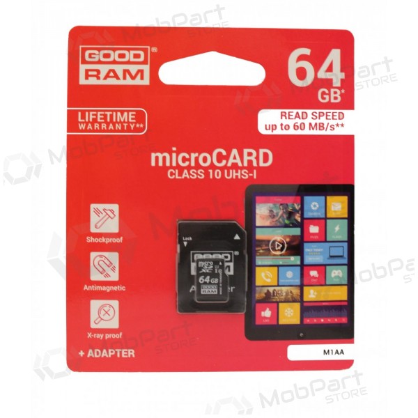 Geheugenkaart GOODRAM MicroSD 64Gb (class 10) + SD adapter