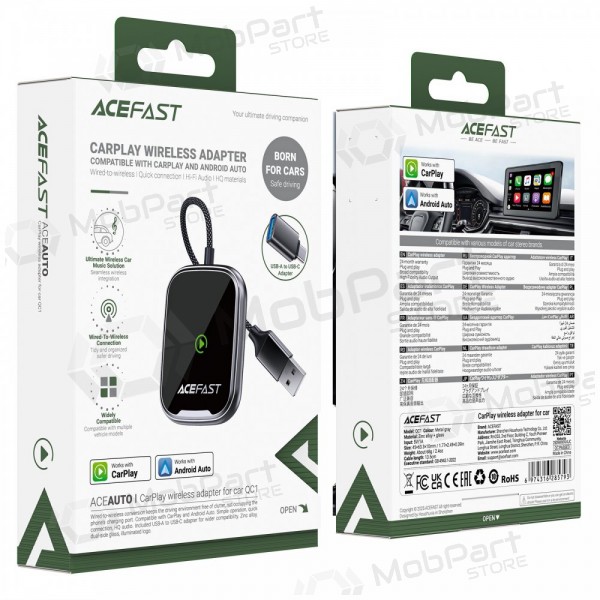 CarPlay adapter Acefast QC1 draadloze Android Auto zwart
