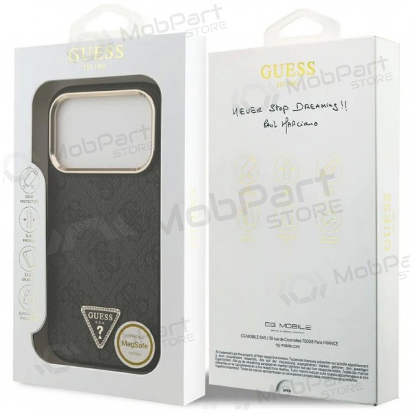 Apple iPhone 17 Pro Max hoesje - Guess PU Leather 4G Strass Triangle Logo Gold Frame MagSafe (zwart)