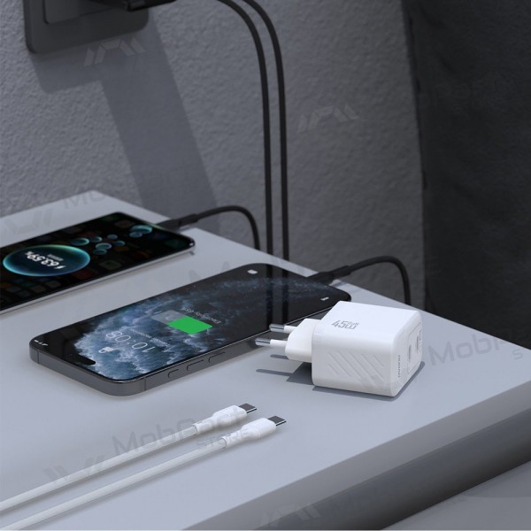 Telefoonoplader Dudao A28PC 45 W GaN 2x USB-C met USB-C kabel 1 m wit