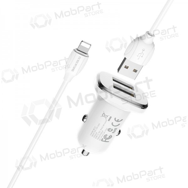 Lader automobilinis Borofone BZ12 USB + Lightning (2.4A) (wit)