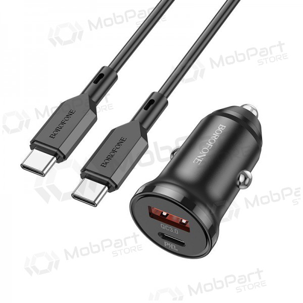 Lader automobilinis Borofone BZ18A USB-A/Type-C PD20W+QC3.0 + Type-C (zwart)