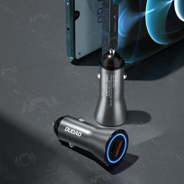 Autotelefoonoplader Dudao R4Max 55 W USB-C + USB-A grijs