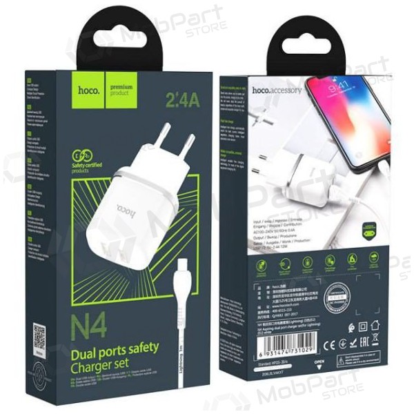 Lader HOCO N4 Aspiring Dual USB + type-C kabel (5V 2.4A) (wit)