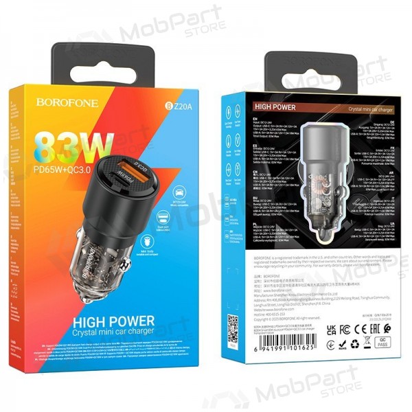 Autolader Borofone BZ20A 83 W PD QC 3.0 USB-C + USB-A zwart