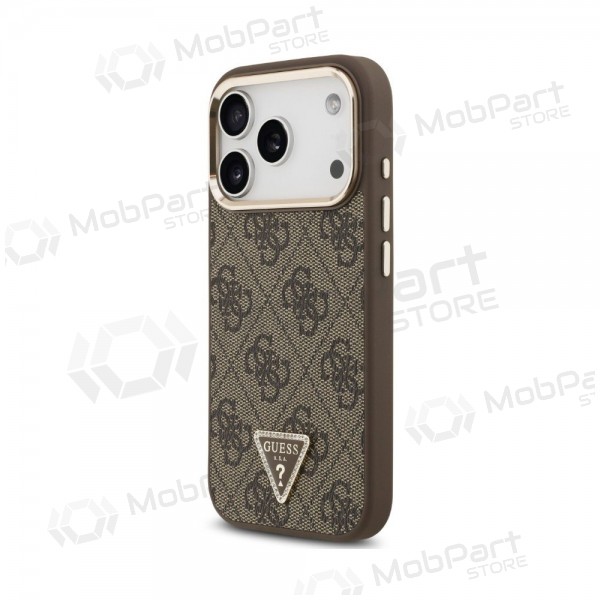 Apple iPhone 18 Pro Max hoesje - Guess PU Leather 4G Strass Triangle Logo Gold Frame MagSafe (bruin)