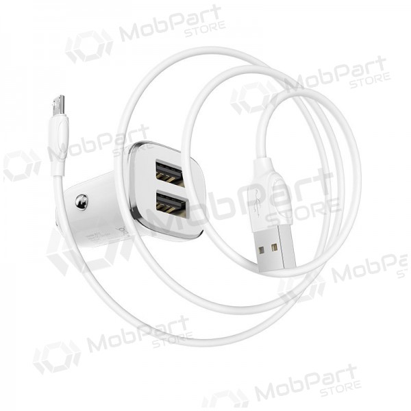Lader automobilinis Borofone BZ12 USB + microUSB (2.4A) (wit)