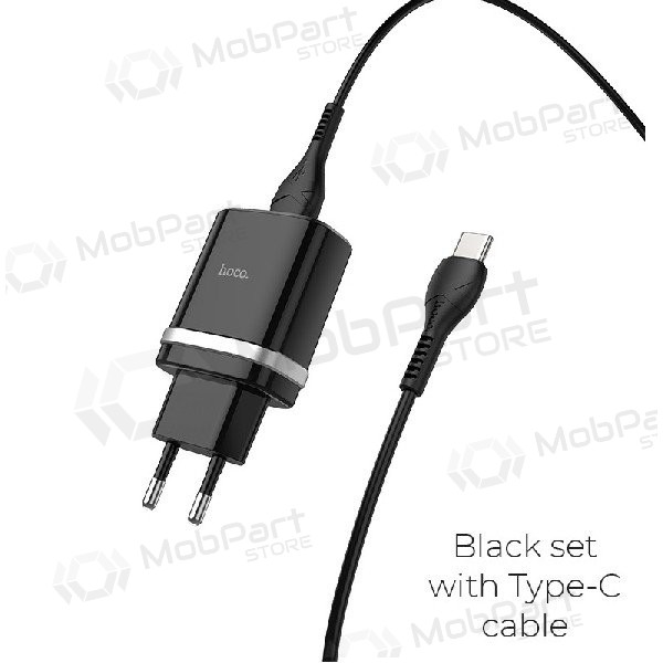Lader HOCO C12Q Smart USB + type-C kabel (QC3.0) (zwart)
