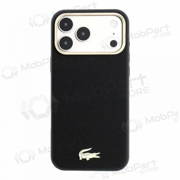 Apple iPhone 18 Pro Max hoesje - Lacoste PU Leather Champs Elysees Gold Logo MagSafe (zwart)