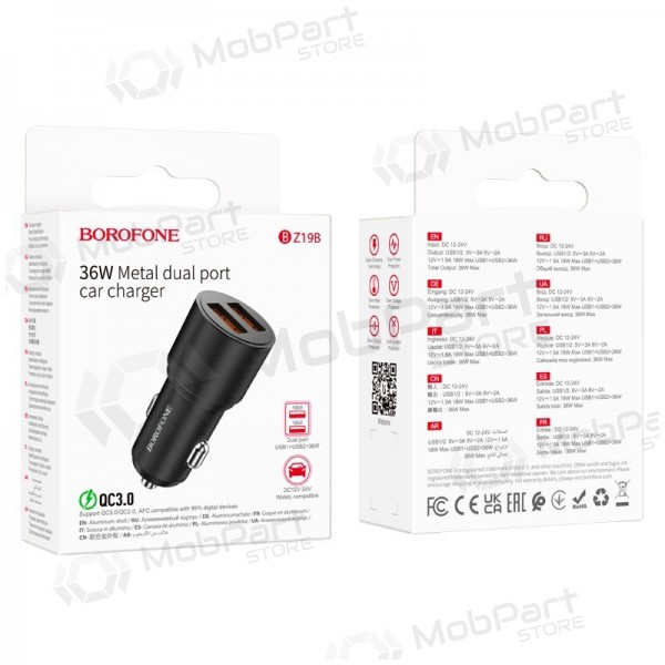Lader automobilinis Borofone BZ19B 2xUSB-A QC3.0 36W zwart