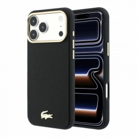 Apple iPhone 18 Pro hoesje - Lacoste PU Leather Champs Elysees Gold Logo MagSafe