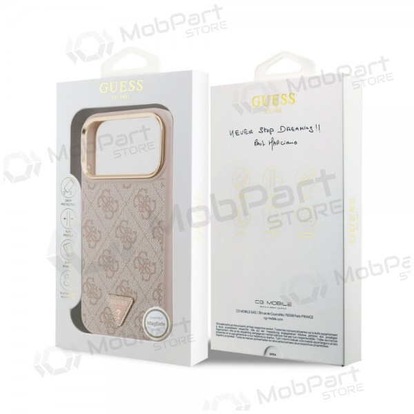 Apple iPhone 18 Pro hoesje - Guess PU Leather 4G Strass Triangle Logo Gold Frame MagSafe (roze)