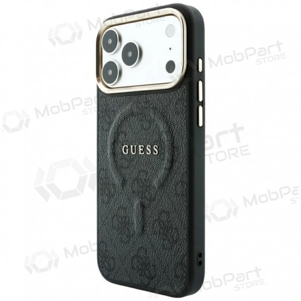 Apple iPhone 18 Pro hoesje - Guess PU Leather 4G Gold Frame Embossed MagSafe (zwart)