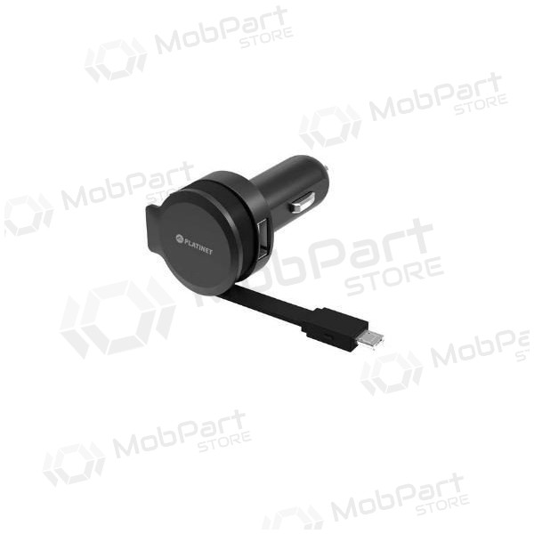 Autolader Platinet MicroUsb (1xUSB 2.4A) (zwart)