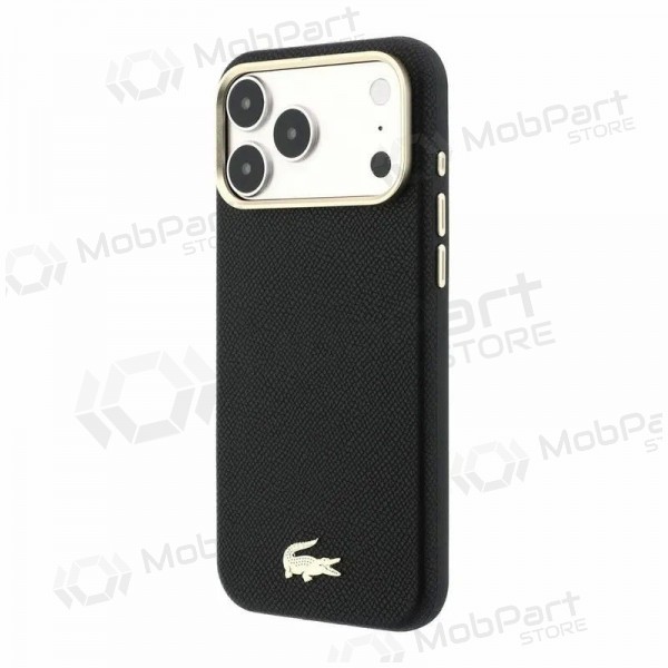 Apple iPhone 18 Pro Max hoesje - Lacoste PU Leather Champs Elysees Gold Logo MagSafe (zwart)