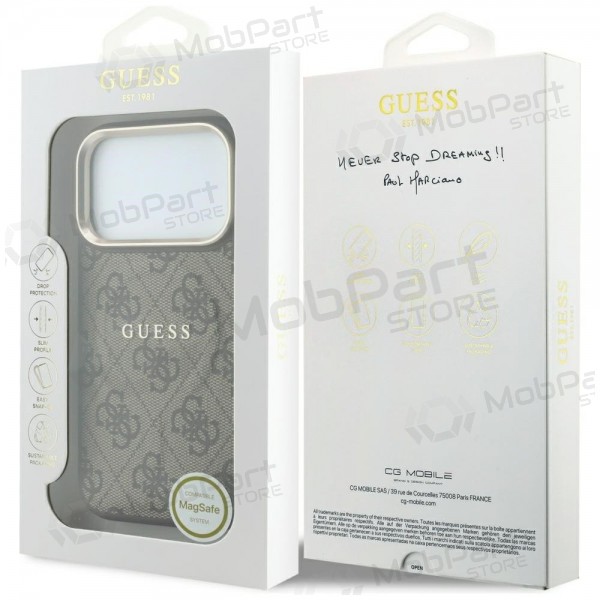 Apple iPhone 18 Pro Max hoesje - Guess PU Leather 4G Gold Frame Embossed MagSafe (bruin)