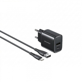 Telefoonoplader Awei PD85T-EU 22.5 W USB-C + USB-A met USB-C kabel 1 m zwart