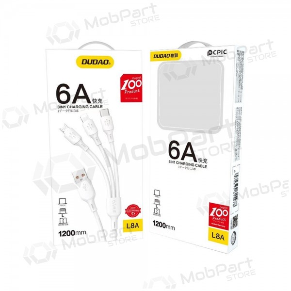 USB-kabel Dudao L8A-3in1 USB-A naar USB-C / Micro USB / Lightning 1.2 m 6A